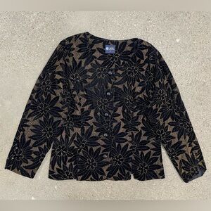 Vintage 80s Black & Gold Glitter Light Weight Blazer Jacket